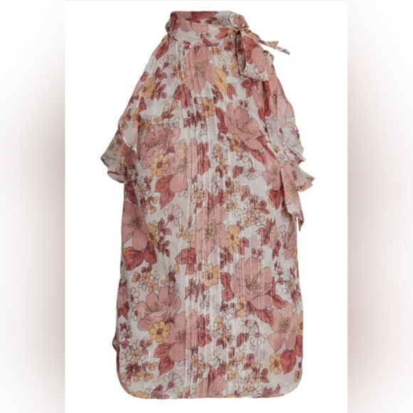 Veronica Beard Dali Melon Metallic Floral Silk Top, size 0 - Picture 4 of 7